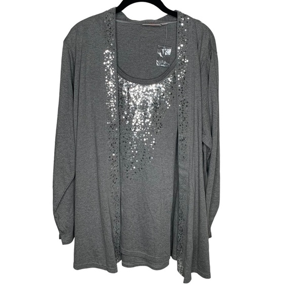 New Quaker Factory Womens Sequin Detail Connected Double Top 2X Gray BNWOT - Picture 1 of 4